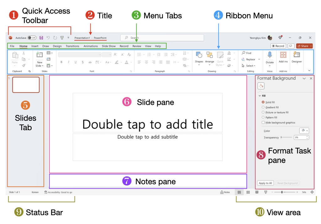 PowerPoint window layout
